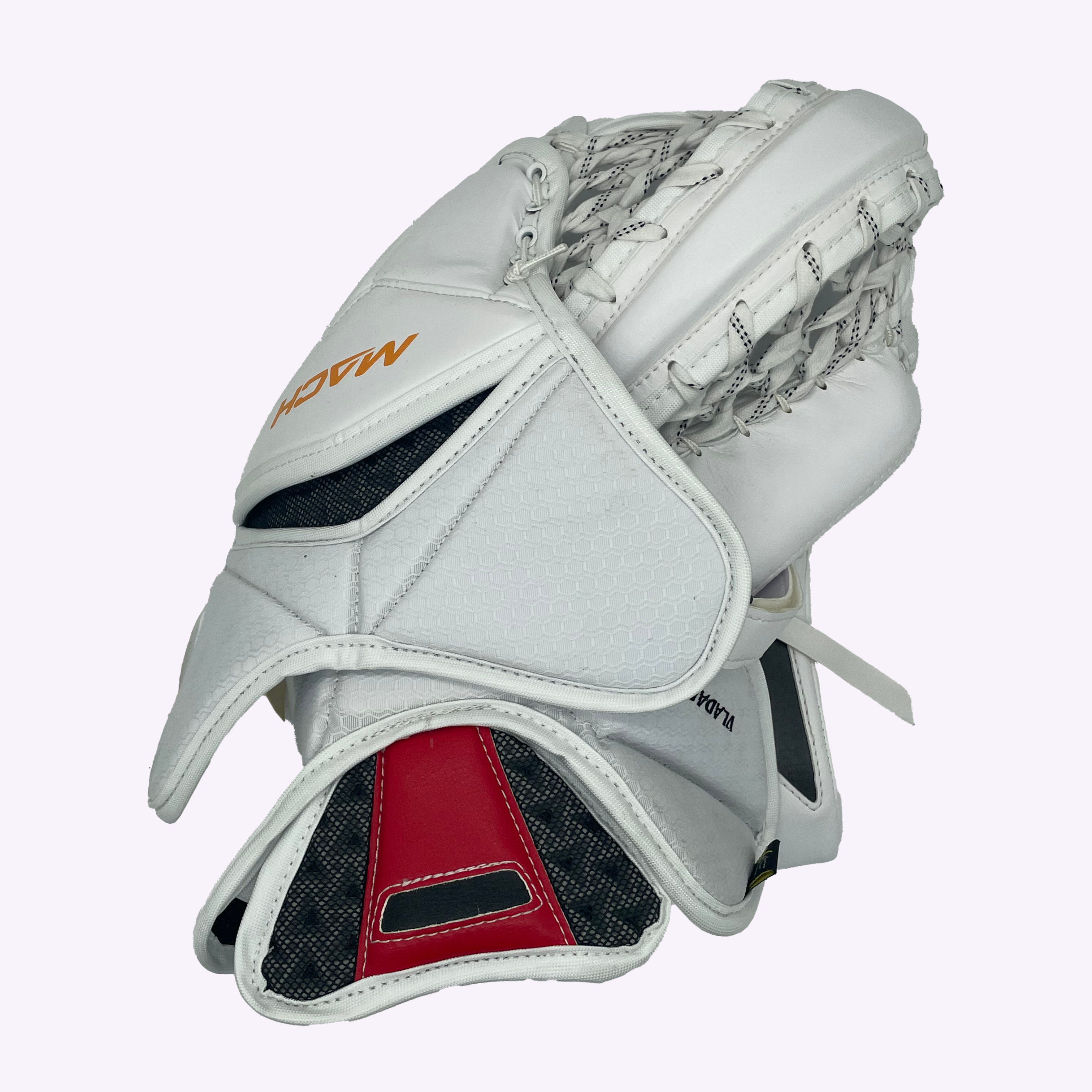 Bauer Supreme Mach - Gant de gardien de but Pro Stock NHL - Dan Vladar (blanc/rouge/jaune)